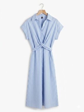 SHEIN Blue‑and‑White Striped Button‑Front Dress – Size Medium